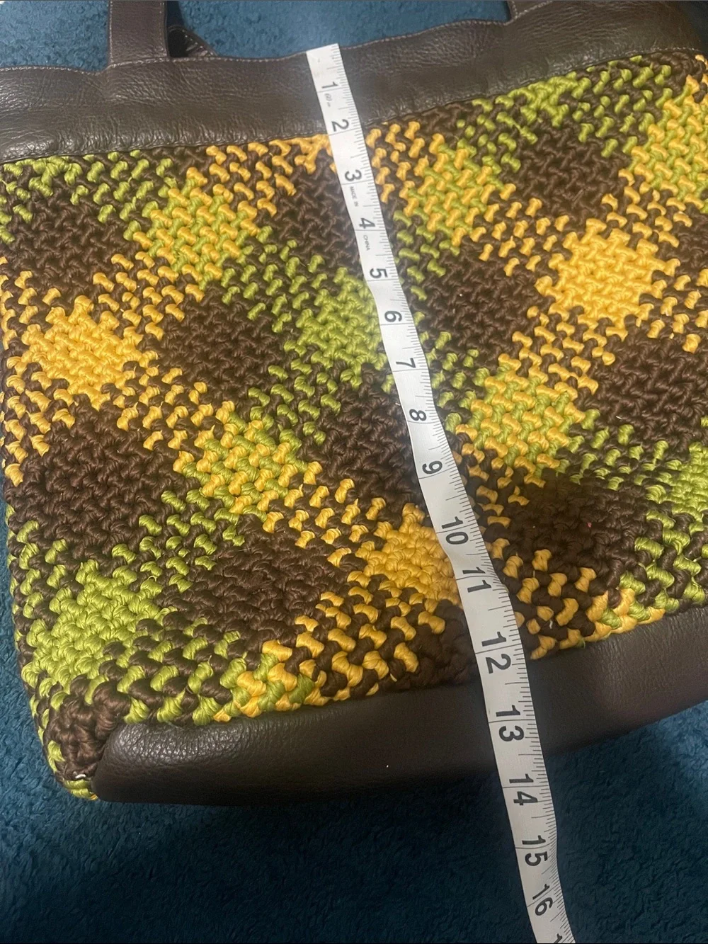 Woven Mosaic Tote Bag in Yellow, Green & Brown